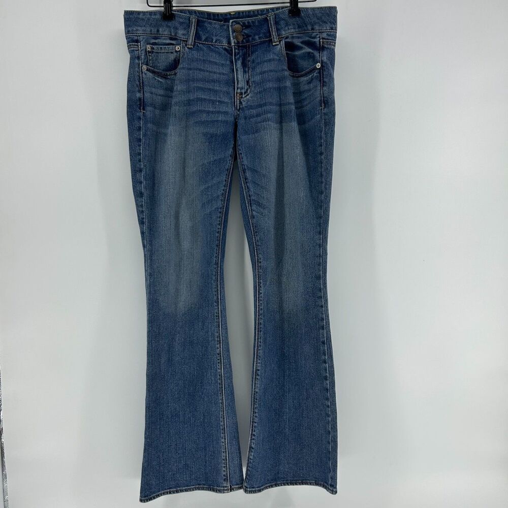 American Eagle Artist Flare Jeans Women's 12 Stretch Low Rise Y2K Embroidered